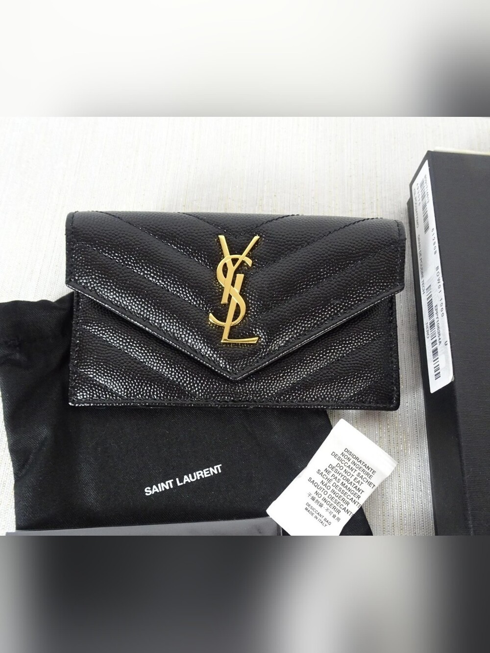 YSL Saint Laurent Monogram Card Holder Wallet Matelasse Chevron Grain Leather